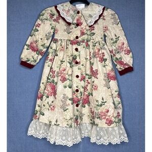 Vintage Girls NY Bonnie Jean Floral Victorian CottageCore Dress Sz 7 USA Cottage